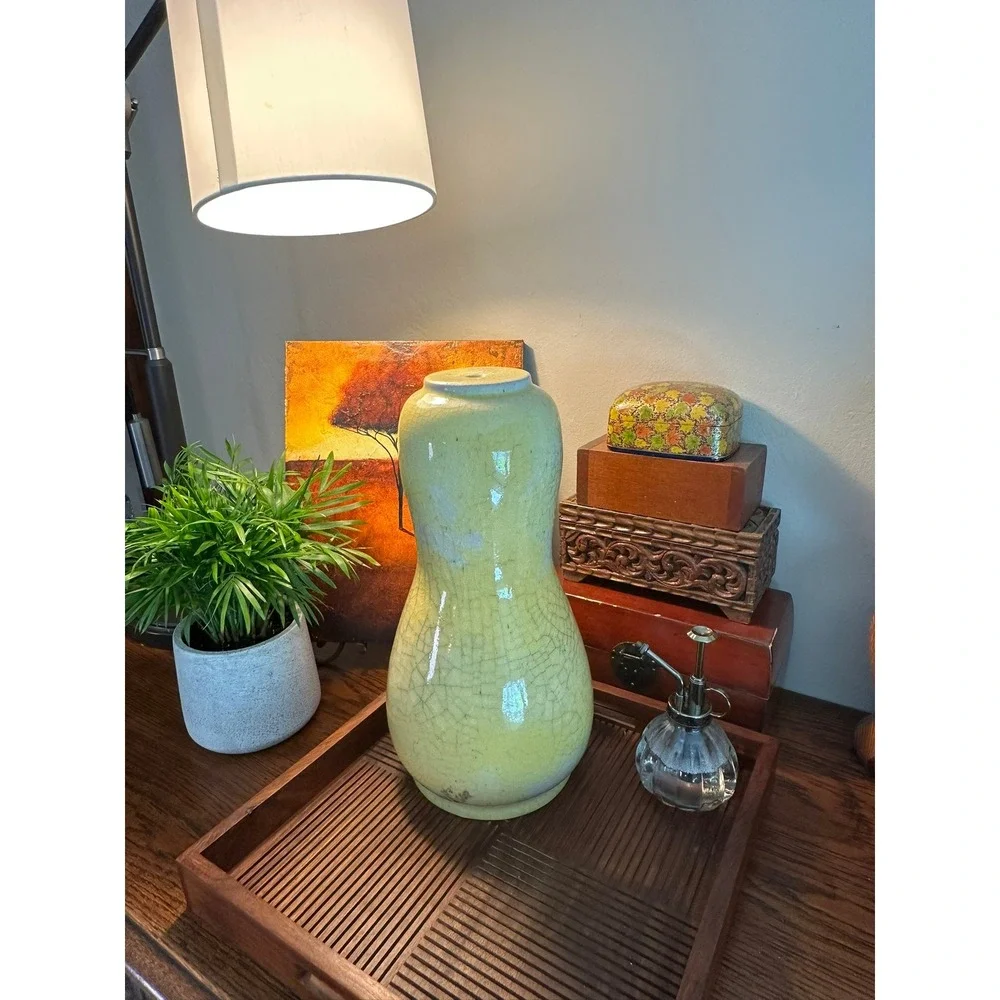 Vintage Ernestine of Salerno Italian Ceramic Lamp Yellow Crackle Glaze 14.5